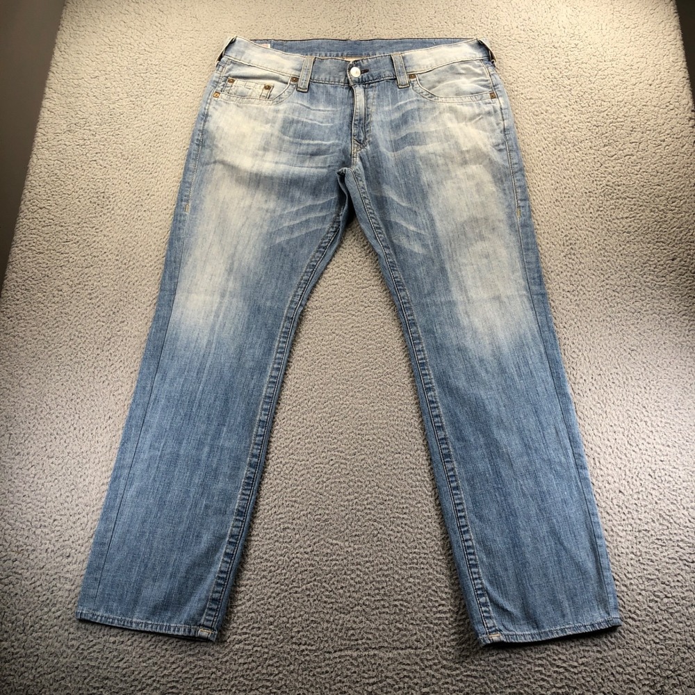 True Religion Jeans Mens 40x33 Blue Bobby Faded Light Wash Y2K Denim USA Made